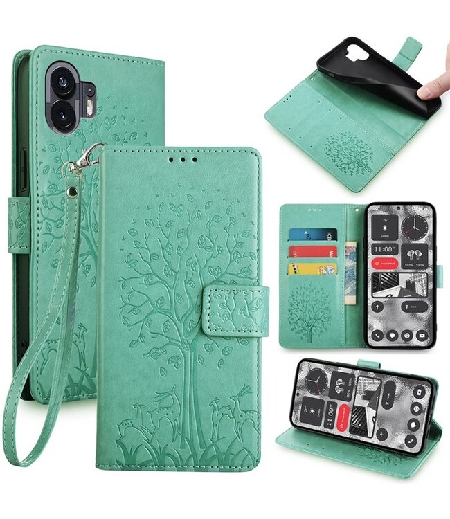 SoFetch SoFetch Groen Boom Bookcase Hoesje met Polsbandje voor de Nothing Phone (2)