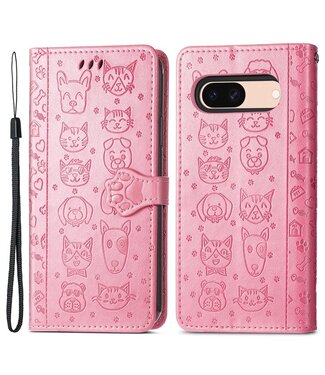 SoFetch Roze Katten en honden Bookcase Hoesje Google Pixel 8a