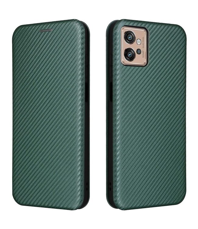 SoFetch Groen Carbontextuur Bookcase Hoesje voor de Motorola G32