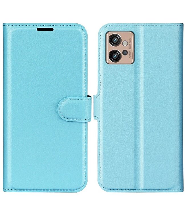 SoFetch Blauw Litchee Bookcase Hoesje voor de Motorola G32