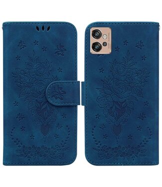 SoFetch Blauw Rozen en Vlinder Bookcase Hoesje Motorola G32