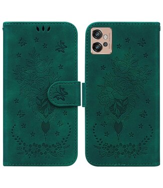 SoFetch Groen Rozen en Vlinder Bookcase Hoesje Motorola G32