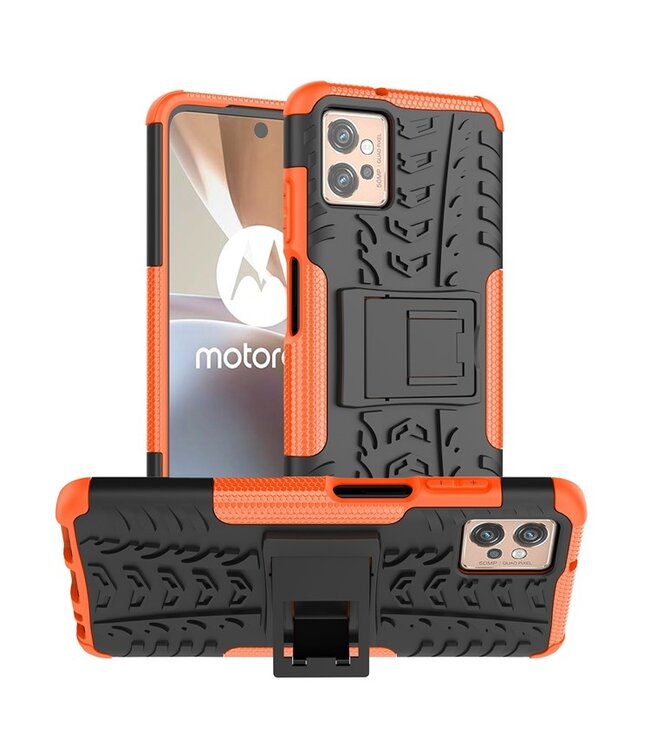 SoFetch Oranje Houder Bandstructuur Hybride Hoesje voor de Motorola G32