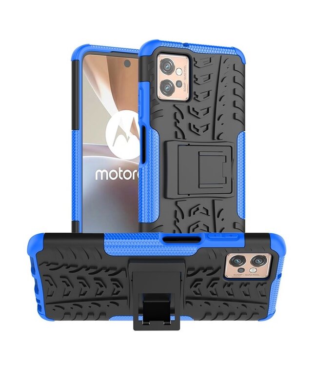 SoFetch Blauw Houder Bandstructuur Hybride Hoesje voor de Motorola G32