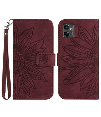 SoFetch Bordeaux Rood Zonnebloem Bookcase Hoesje Motorola G32