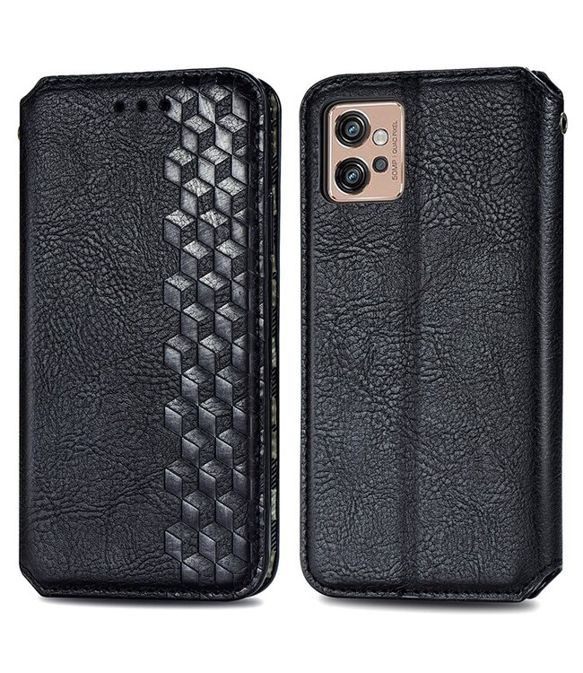 SoFetch Zwart Magnetisch Ruiten Bookcase Hoesje voor de Motorola G32