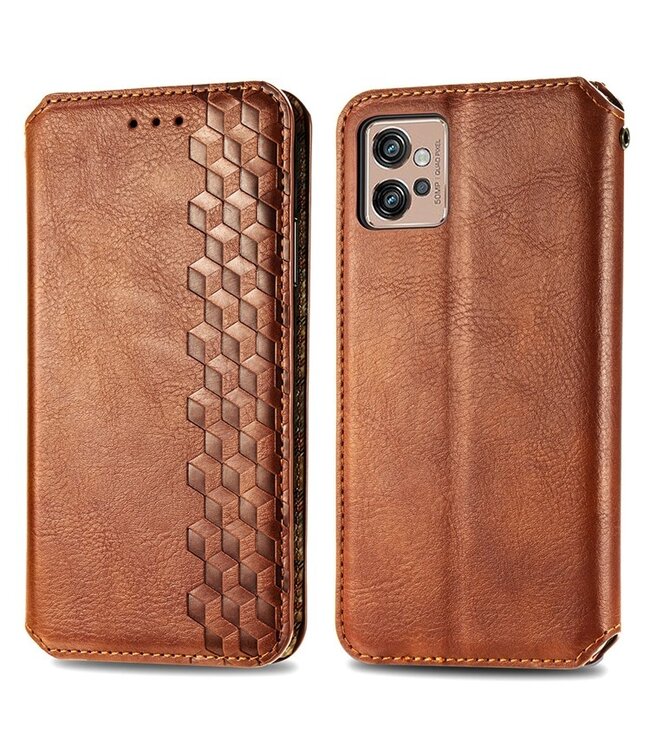 SoFetch Bruin Magnetisch Ruiten Bookcase Hoesje voor de Motorola G32