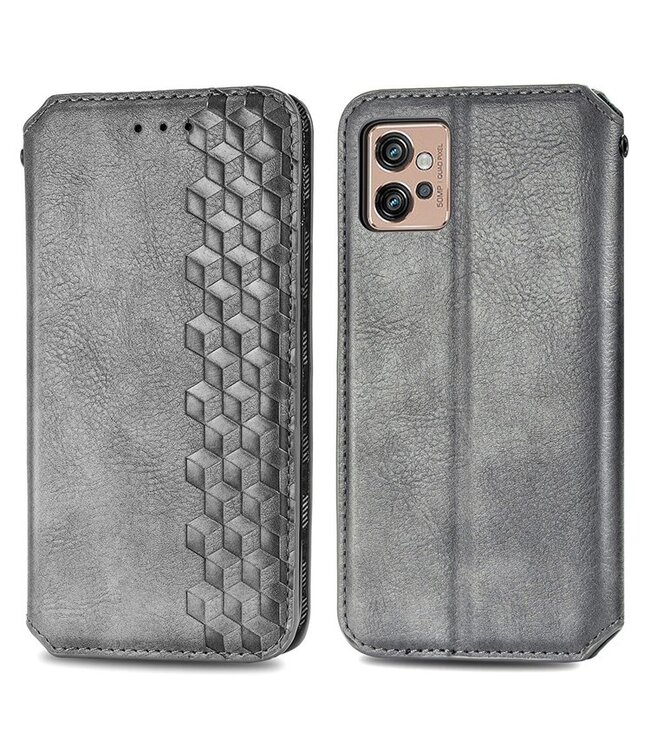 SoFetch Grijs Magnetisch Ruiten Bookcase Hoesje voor de Motorola G32