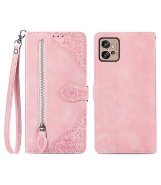 SoFetch Roze Kant Bloem Wallet Hoesje Motorola G32