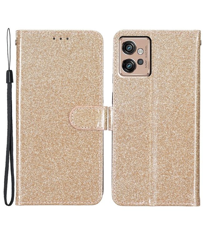 SoFetch Goud Glitter Bookcase Hoesje voor de Motorola G32