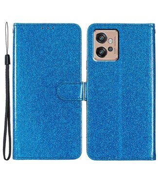 SoFetch Blauw Glitter Bookcase Hoesje Motorola G32