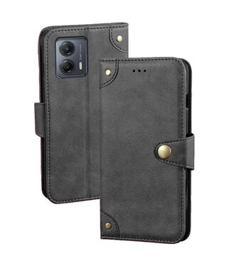 Idewei Zwart Retrostijl Bookcase Hoesje Motorola G53