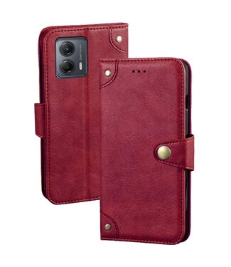 Idewei Rood Retrostijl Bookcase Hoesje Motorola G53