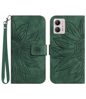 SoFetch Groen Zonnebloem Bookcase Hoesje met Polsbandje Motorola G53