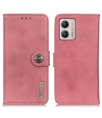 Khazneh Roze Drukknoop Bookcase Hoesje Motorola G53