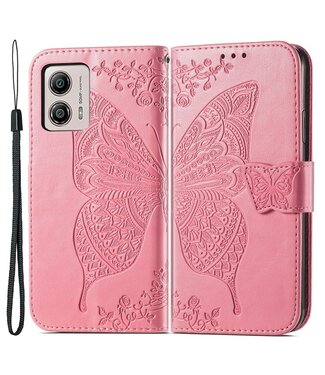 SoFetch Roze Vlinder Bookcase Hoesje met Polsbandje Motorola G53