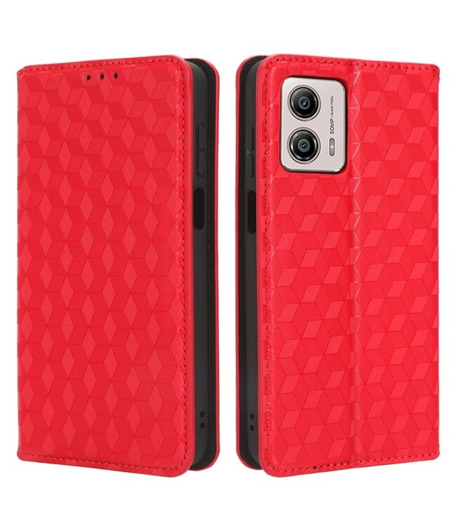 SoFetch Rood Ruiten Bookcase Hoesje voor de Motorola G53
