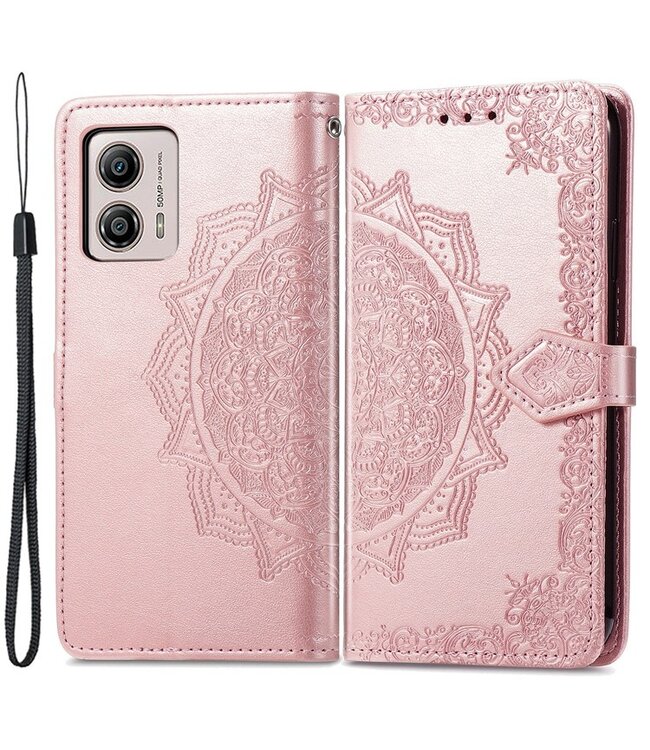 SoFetch Rosegoud Mandala Bookcase Hoesje met Polsbandje voor de Motorola G53