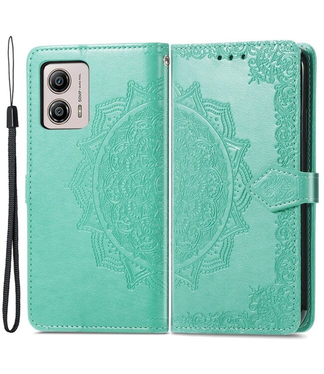 SoFetch Groen Mandala Bookcase Hoesje met Polsbandje voor de Motorola G53