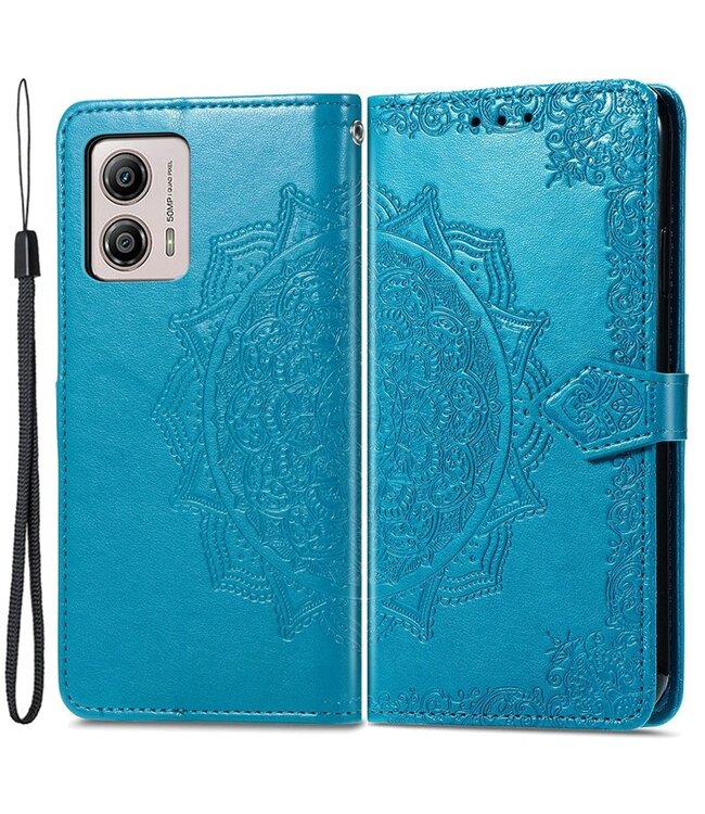 SoFetch Blauw Mandala Bookcase Hoesje met Polsbandje voor de Motorola G53