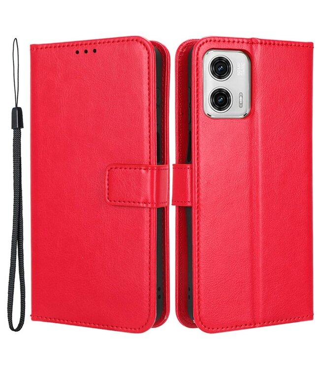 SoFetch Rood Glad Bookcase Hoesje met Polsbandje voor de Motorola G53