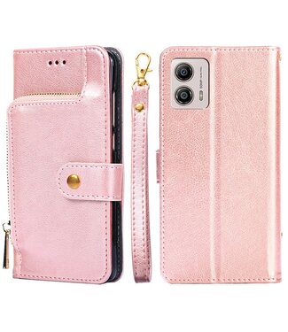 SoFetch Rosegoud Portemonnee Bookcase Hoesje met Polsbandje Motorola G53