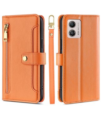 SoFetch Oranje Portemonnee Stijlvol Bookcase Hoesje met Polsbandje Motorola G53