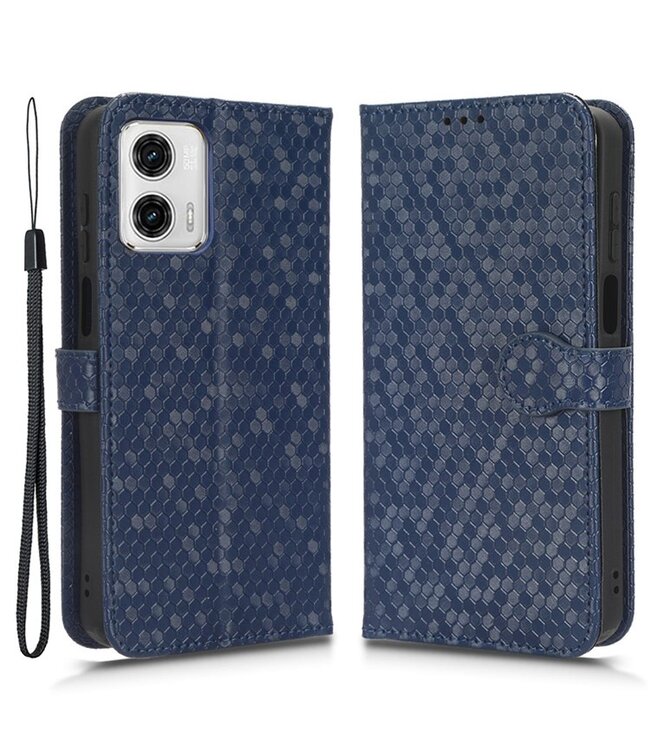 SoFetch Donkerblauw Stippen Bookcase Hoesje met Polsbandje voor de Motorola G53