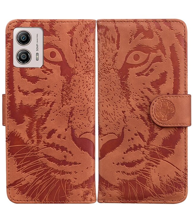 SoFetch Bruin Tijger Bookcase Hoesje voor de Motorola G53