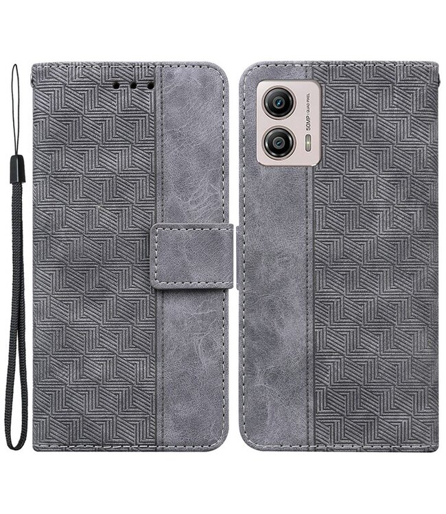 SoFetch Grijs Geometrisch Bookcase Hoesje met Polsbandje voor de Motorola G53