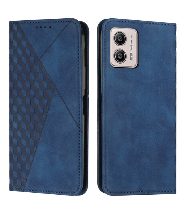 SoFetch Saffierblauw Ruiten Bookcase Hoesje voor de Motorola G53