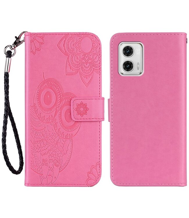 SoFetch Roze Dromenvanger Uil Bookcase Hoesje met Polsbandje voor de Motorola G53