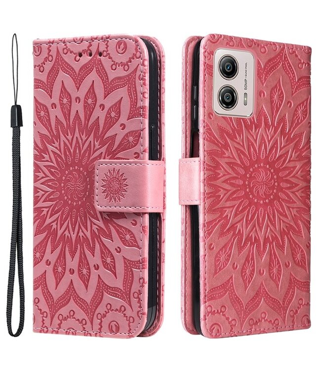 SoFetch Roze Mandala Bookcase Hoesje met Polsbandje voor de Motorola G53