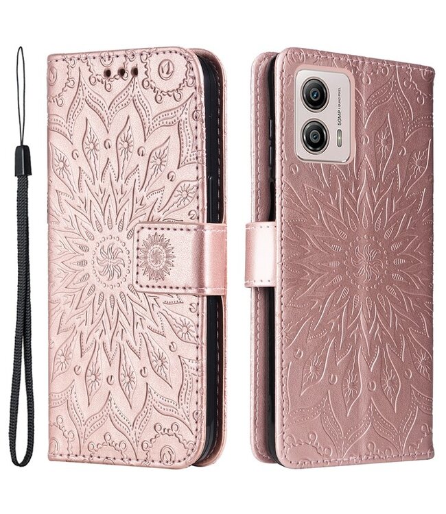 SoFetch Rosegoud Mandala Bookcase Hoesje met Polsbandje voor de Motorola G53