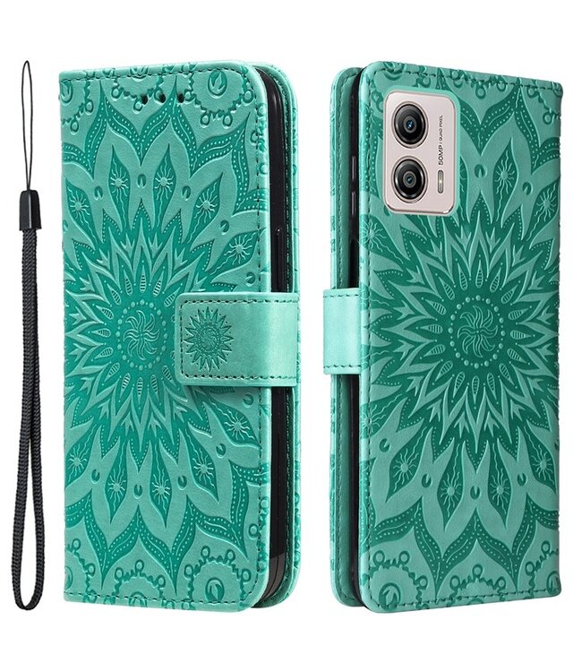 SoFetch Groen Mandala Bookcase Hoesje met Polsbandje voor de Motorola G53