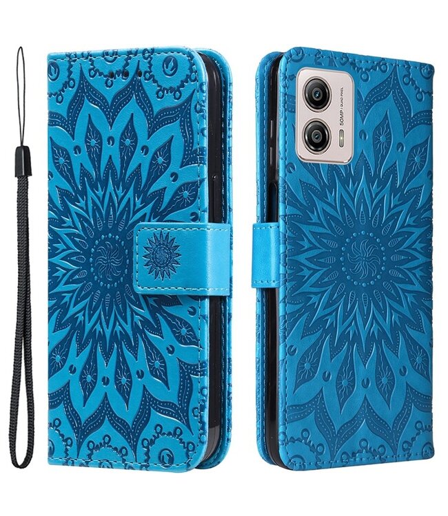 SoFetch Blauw Mandala Bookcase Hoesje met Polsbandje voor de Motorola G53