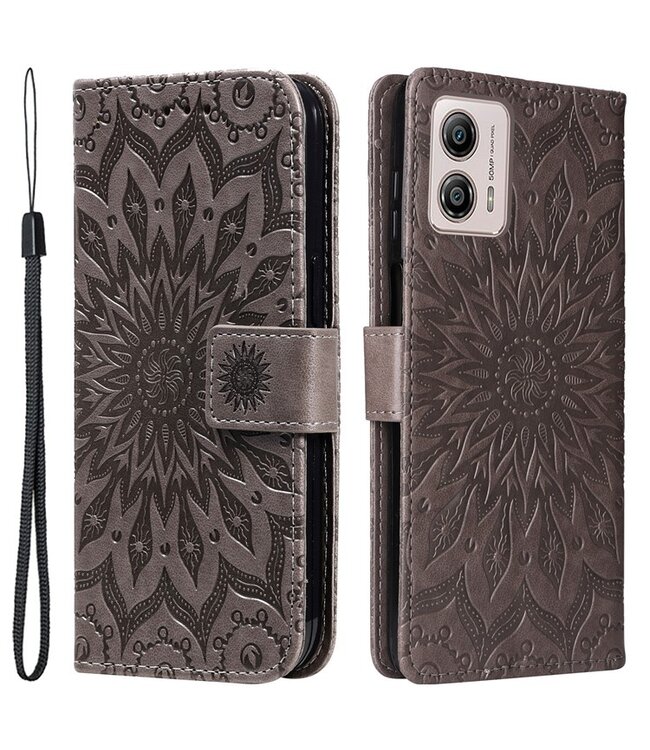 SoFetch Grijs Mandala Bookcase Hoesje met Polsbandje voor de Motorola G53