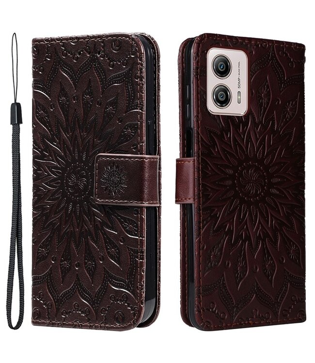 SoFetch Bruin Mandala Bookcase Hoesje met Polsbandje voor de Motorola G53