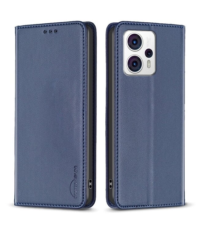 Binfen Blauw Zakelijk Bookcase Hoesje voor de Motorola G53