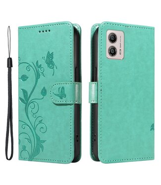 SoFetch Groen Bloemen Vlinder Bookcase Hoesje Motorola G53