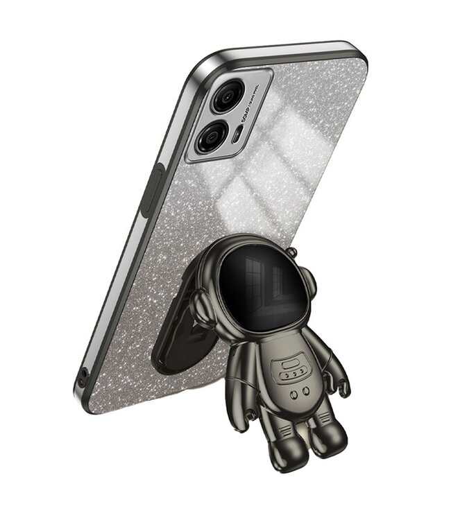 SoFetch Zwart Houder Astronaut Hybride Hoesje voor de Motorola G53