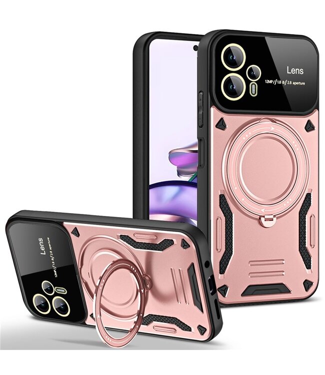SoFetch Rosegoud Houder Modern Hybride Hoesje met Polsbandje voor de Motorola G53