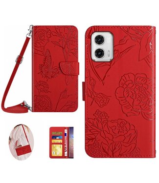 SoFetch Rood Bloemen Vlinder Bookcase Hoesje Motorola G73