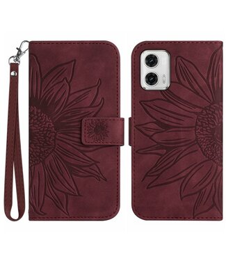 SoFetch Bordeaux Rood Zonnebloem Bookcase Hoesje Motorola G73