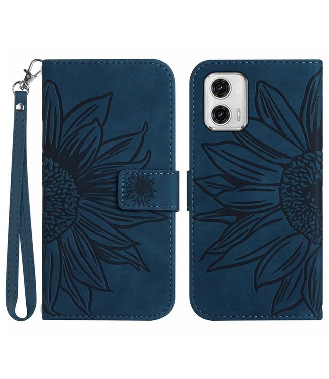 SoFetch Donkerblauw Zonnebloem Bookcase Hoesje voor de Motorola G73