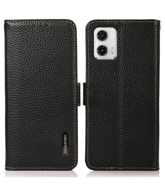 Khazneh Zwart Litchee Bookcase Hoesje voor de Motorola G73