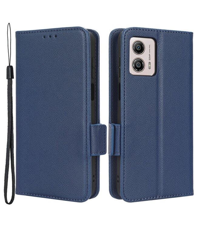 SoFetch Donkerblauw Magnetisch Litchee Bookcase Hoesje voor de Motorola G73