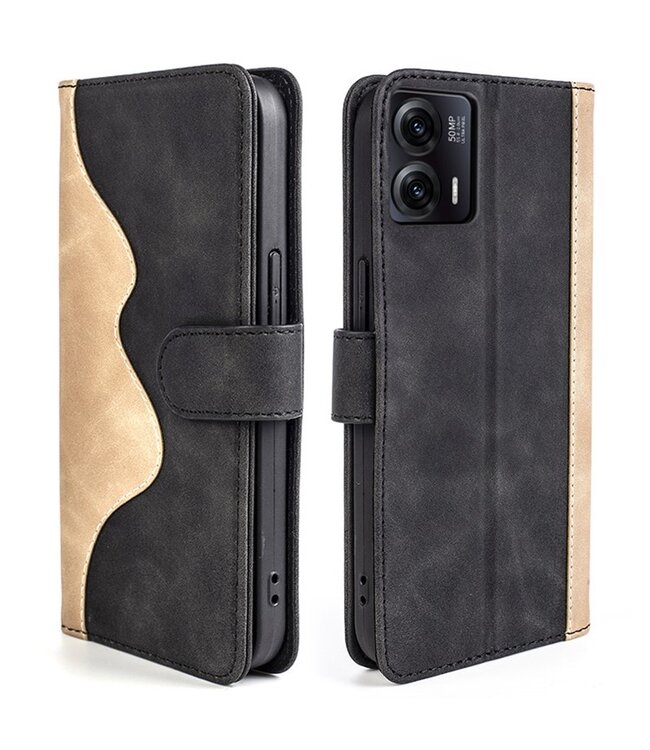 SoFetch Zwart Twee kleuren Bookcase Hoesje voor de Motorola G73