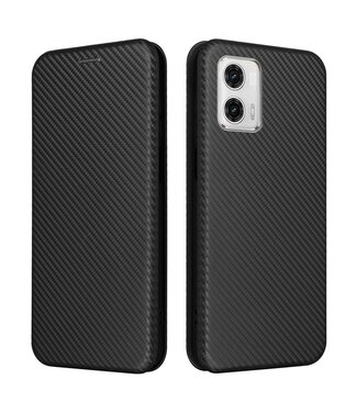 SoFetch Zwart Carbontextuur Bookcase Hoesje Motorola G73