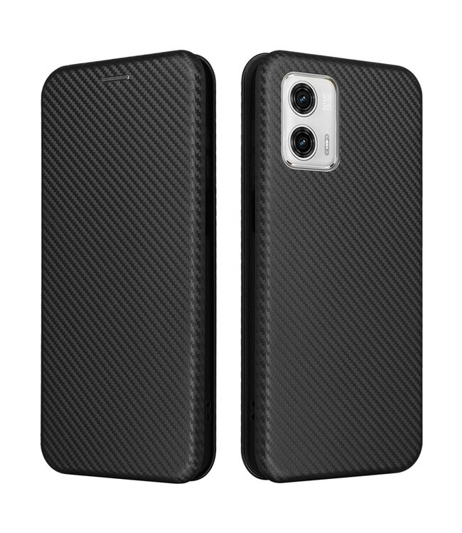 SoFetch Zwart Carbontextuur Bookcase Hoesje voor de Motorola G73